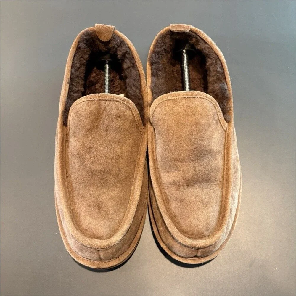 L.L. Bean Men's Brown Suede Lined Slip-On Slippers US 10 M Round Toe